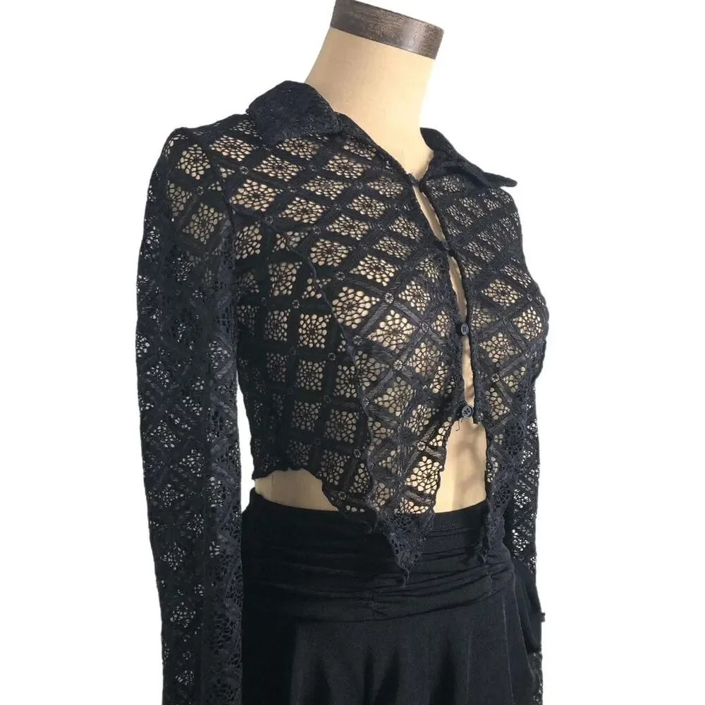 Women's Black Button up Crop-top - Picture 4 of 6